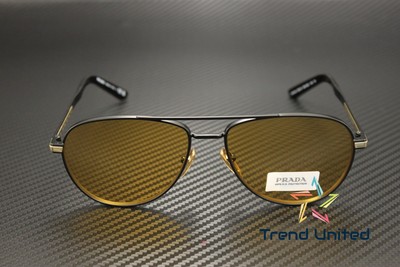 Pre-owned Prada Pr A54s 1bo90c Matte Black Yellow 60 Mm Men's Sunglasses