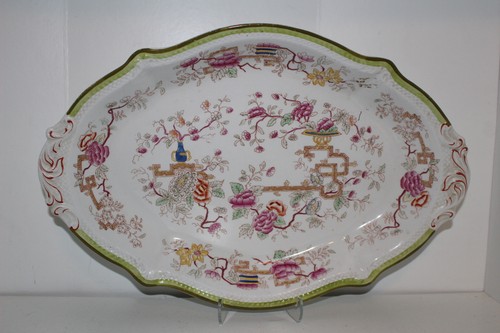 ANTIQUE W.H. GRINDLEY HAND PAINTED CHINESE/ASIAN MOTIF PLATTER & SERVING BOWL