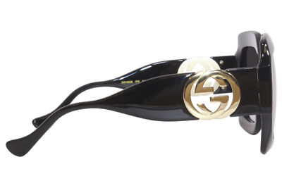 Pre-owned Gucci Gg1022s 006 Sunglasses Women's Black/gold Logo/grey Gradient Lenses 54mm In Gray