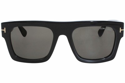 Pre-owned Tom Ford Fausto Tf711 01a Sunglasses Men's Shiny Black/smoke Lenses Square 53mm In Gray