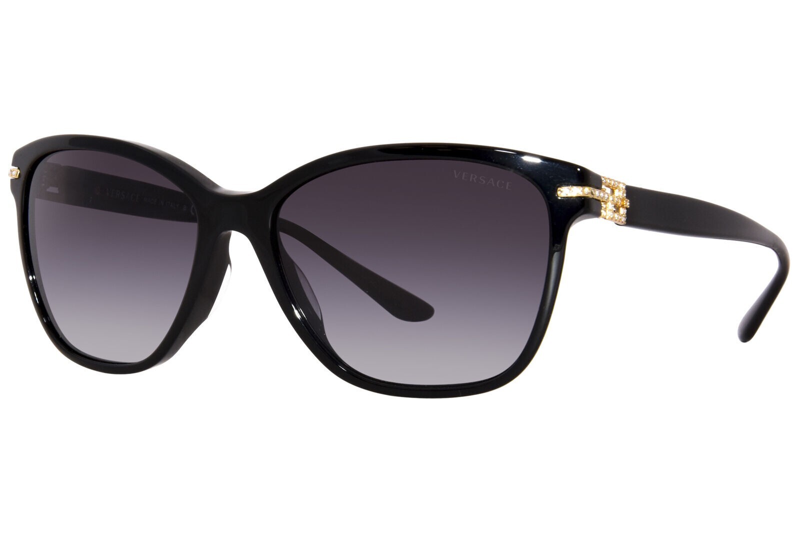 Pre-owned Versace Women's 4290ba 4290-ba Gb1/8g Black/gold/crystal Accent Sunglasses 57mm In Gray