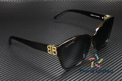 Pre-owned Balenciaga Bb0135sa 002 Squared Havana Solid Green 59 Mm Women's Sunglasses