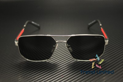 Pre-owned Prada Linea Rossa Ps 51zs 1bc06f Silver Dark Grey 59 Mm Men's Sunglasses In Gray