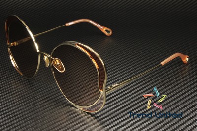 Pre-owned Chloé Chloe Ch0024s 003 Round Gold Shiny Pink 60 Mm Women's Sunglasses
