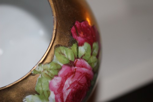 ANTIQUE HAND PAINTED ST.KILIAN OS VASE OR TEA STRAINER-PORCELAIN INSERT-GERMANY