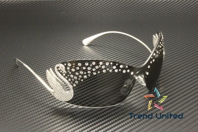 Pre-owned Swarovski Sk7020 400187 Silver Dark Grey 34 Mm Women's Sunglasses In Gray
