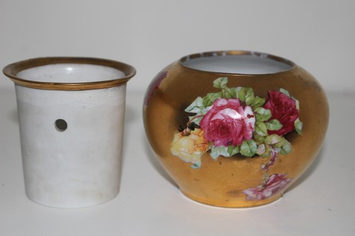 ANTIQUE HAND PAINTED ST.KILIAN OS VASE OR TEA STRAINER-PORCELAIN INSERT-GERMANY