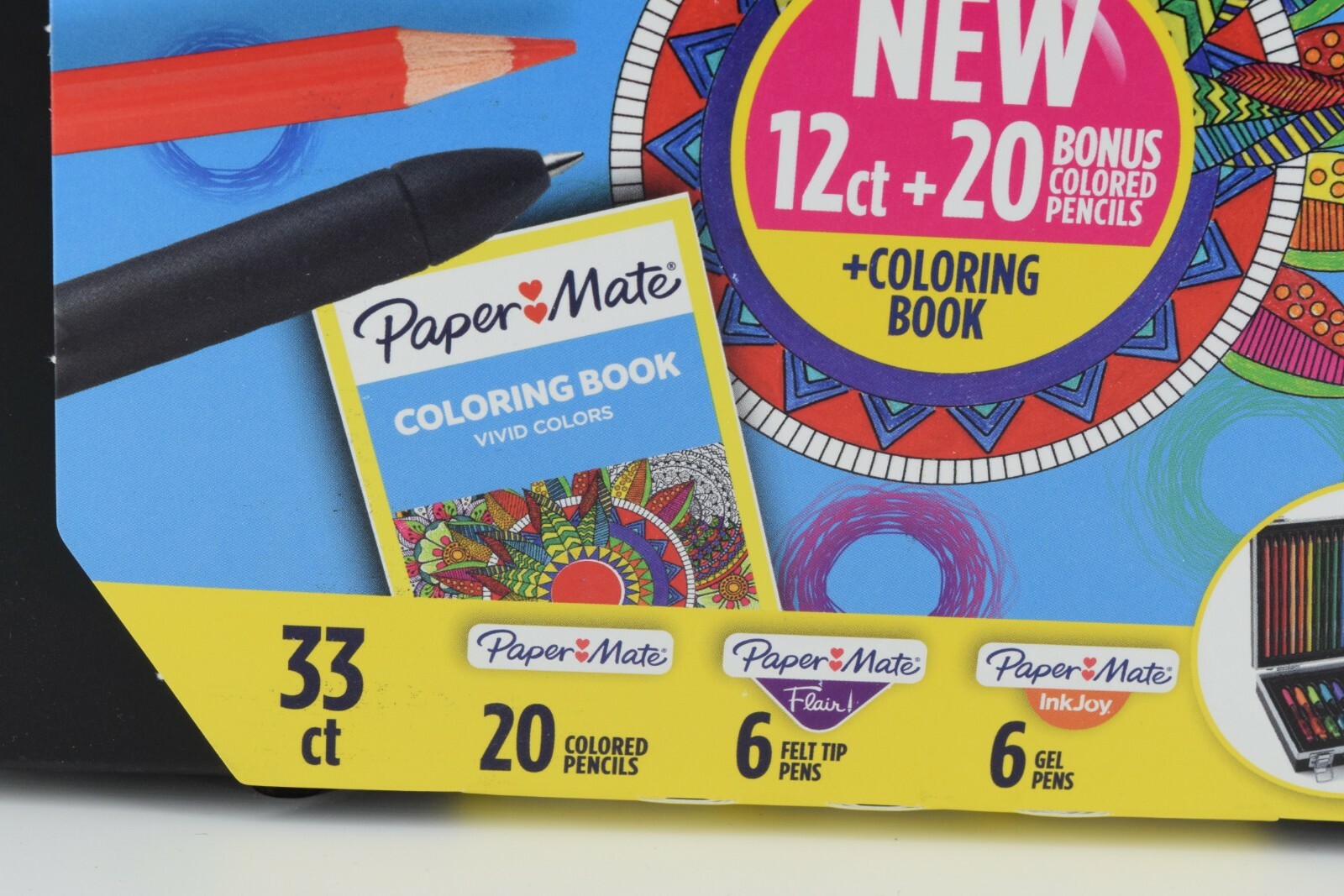 Paper Mate 33ct Coloring Kit 6 Flair Felt, 6 Ink Joy Gel Pens Colored Pencils