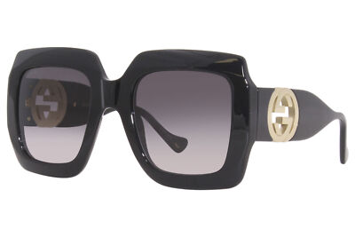Pre-owned Gucci Gg1022s 006 Sunglasses Women's Black/gold Logo/grey Gradient Lenses 54mm In Gray
