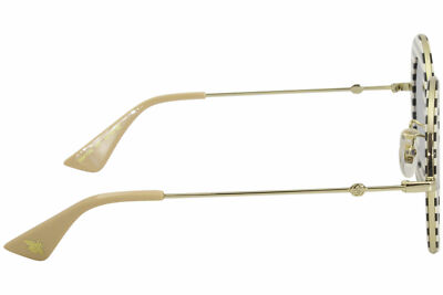 Pre-owned Gucci Gg0113s 008 Sunglasses Women's Black+white Striped-gold/blue Gradient Lens