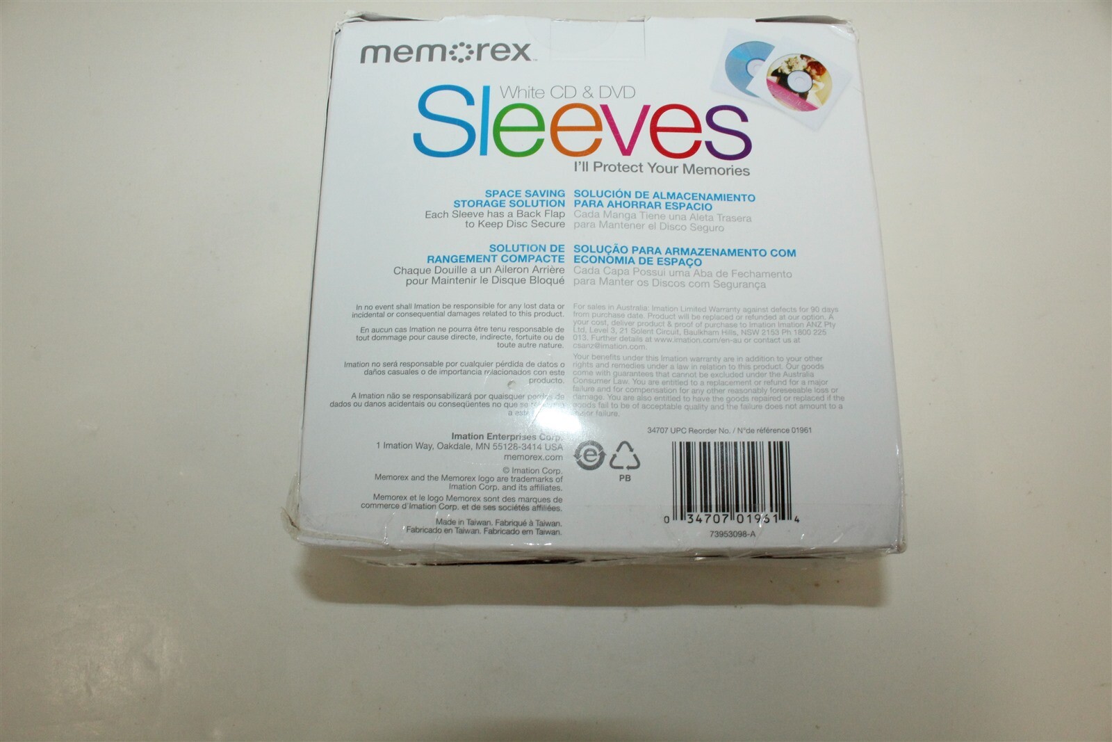Memorex CD/DVD Sleeves, 100/Pack White Color