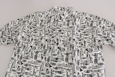 Pre-owned Dolce & Gabbana Blouse White Musical Instrument Collared Top It42/us8/m Rrp$700
