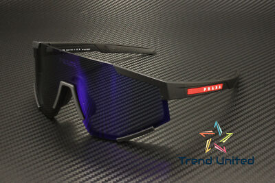 Pre-owned Prada Linea Rossa Ps 04ws Dg070a Black Blue Mirror Violet 39 Mm Men's Sunglasses In Dark Blue Mirror Violet