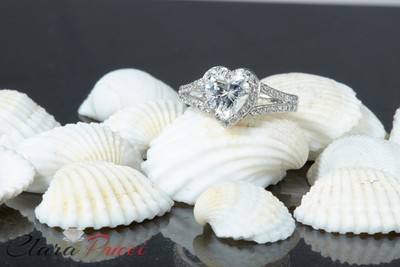 Pre-owned Pucci 1.75ct Heart Simulated Halo Solitaire Promise Anniversary Ring 14k White Gold In White/colorless
