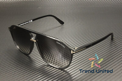 Pre-owned Tom Ford Ft1026 01b Plastic Shiny Black Gradient Smoke 61 Mm Men's Sunglasses In Gray