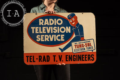 Vintage Double-Sided Tel-Rad TV Repair Sign