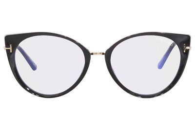 Pre-owned Tom Ford Tf5815-b 001 Eyeglasses Women's Shiny Black/blue Block Full Rim 54mm In Demo