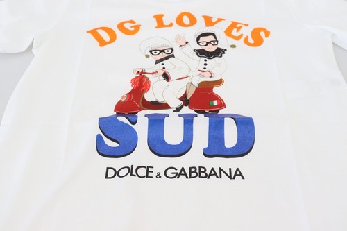 Pre-owned Dolce & Gabbana Dolce&gabbana Women White T-shirt 100% Cotton Dg Loves Sud Print Crew Neck Top