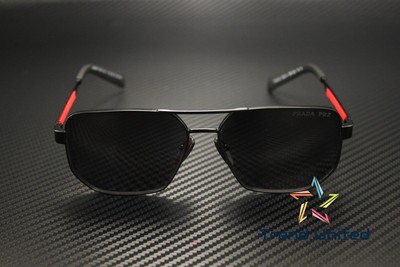 Pre-owned Prada Linea Rossa Ps 51zs 1bo02g Matte Black Grey Polarized 59mm Mens Sunglasses In Gray