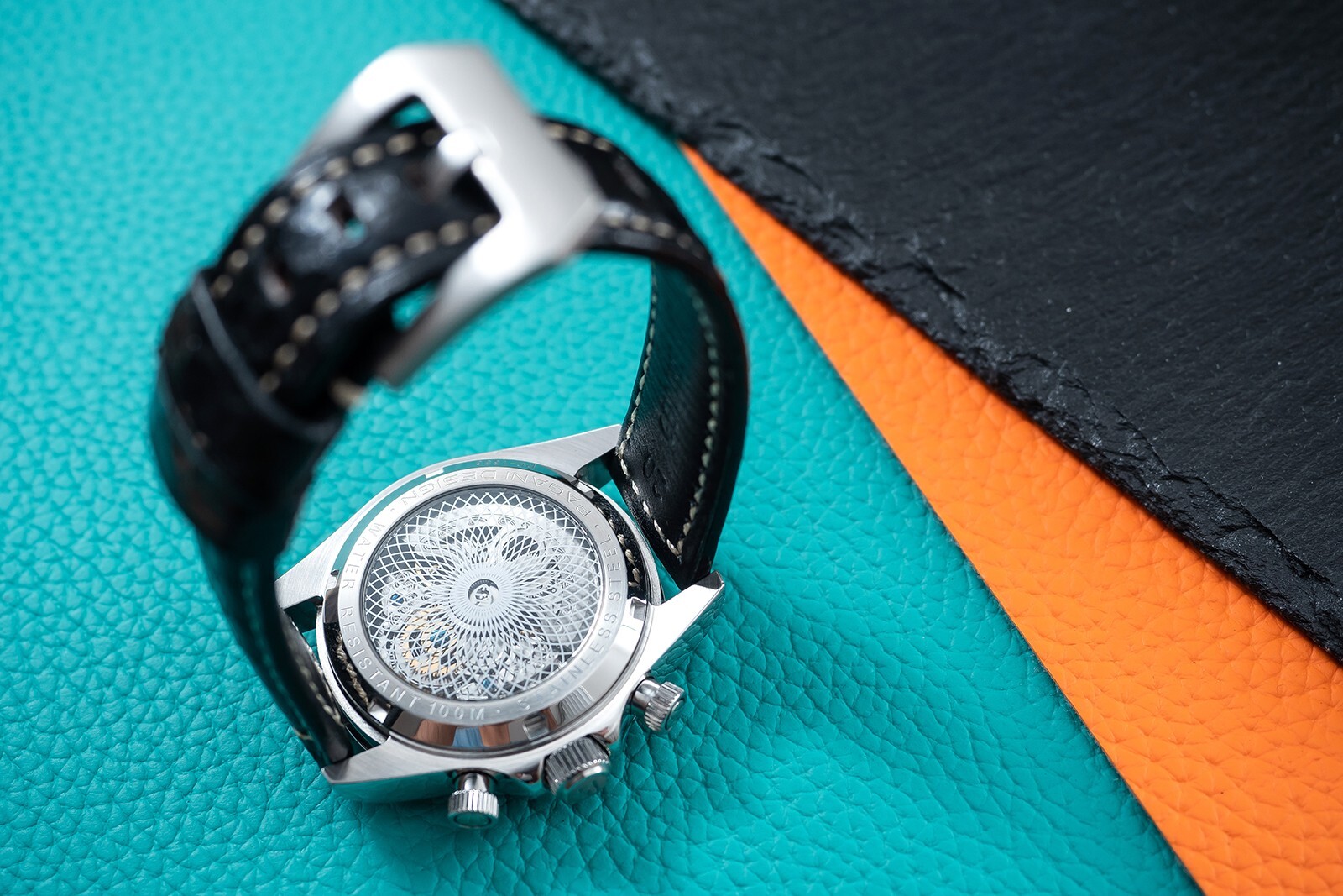 Pre-owned Pagani 40mm Automatic Mechanical Watch Silver Chrome Rainbow Black Snake Skin Leather