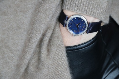 Pre-owned Le Vian Levian Watch Featuring Vanilla Diamonds In Steel With A Satin Leather Strap