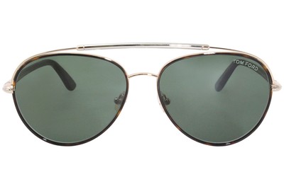 Pre-owned Tom Ford Curtis Tf748 52n Sunglasses Men's Shiny Rose Gold-palladium/green Lens