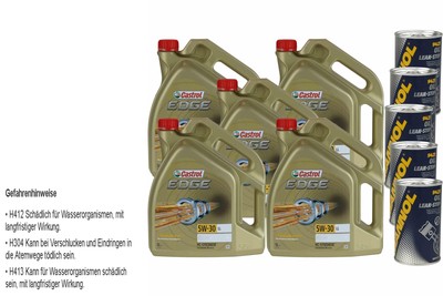 25L Olio Motore Castrol EDGE Titanium FST 5W-30 LL 5X MANNOL Leak-Stop ADDITIV