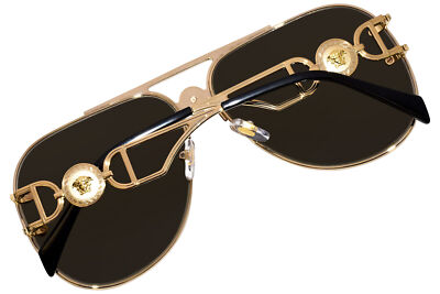 Pre-owned Versace Ve2255 1002/03 Sunglasses Gold/clear Mirror Real Yellow Gold Pilot 63mm In Gray