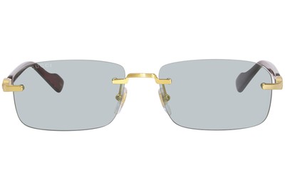 Pre-owned Gucci Gg1221s 003 Sunglasses Men's Gold/green Lenses Rectangle Shape 56-mm