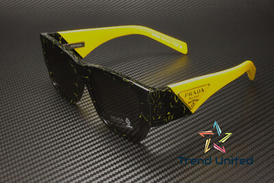 Pre-owned Prada Pr 10zs 19d5s0 Black Yellow Marble Dark Grey 54 Mm Men's Sunglasses In Gray