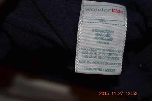 Infant Boy Size 18 Month Jacket Hooded Fleece Blue Polyester