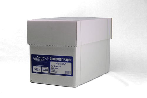 Alliance Continuous Paper 14-7/8x8-1/2"-1/2" Green Bar 20lb 2700/Ctn 65 Ctns/PLT