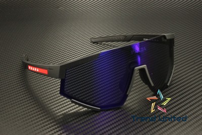Pre-owned Prada Linea Rossa Ps 04ws Dg070a Black Blue Mirror Violet 39 Mm Men's Sunglasses In Dark Blue Mirror Violet
