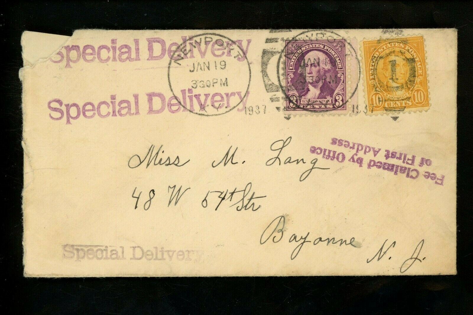 US Postal History #642+720 Rotary Special Delivery 1937