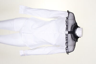 Maison Jules Ярко-Белая Черная Кружевная Рубашка На Пуговицах С Оборками И Иллюзионным Контрастом