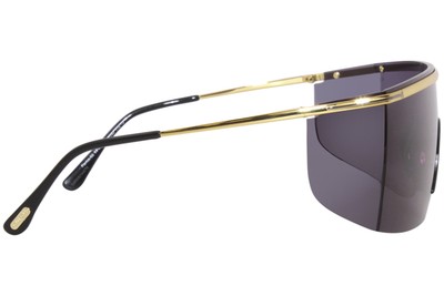 Pre-owned Tom Ford Pavlos-02 Tf980 30a Sunglasses Men's Shiny Deep Gold/grey Shield 99mm In Gray