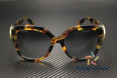 Pre-owned Gucci Gg1407s 002 Rectangular Squared Acetate Havana Grey 54mm Womens Sunglasses In Gray