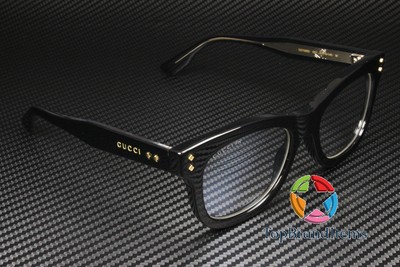 Pre-owned Gucci Gg1086s 001 Rectangular Black Crystal Transparent 51 Mm Women's Sunglasses