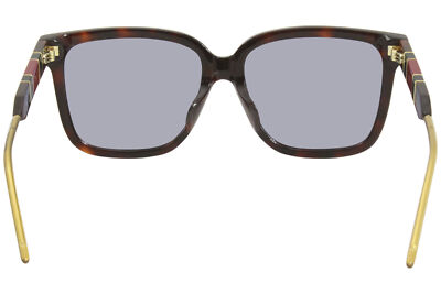 Pre-owned Gucci Gg0599sa 002 Sunglasses Women's Havana/blue Lenses Fashion Square 56mm In Gray