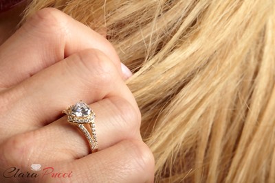Pre-owned Pucci 1.75 Heart Split Shank Moissanite Classic Bridal Statement Ring 14k Yellow Gold In White/colorless