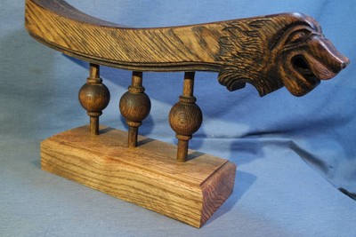 1800s Distressed Oak LIONs Head Stair Railing Three Spindles Mounted Display #2