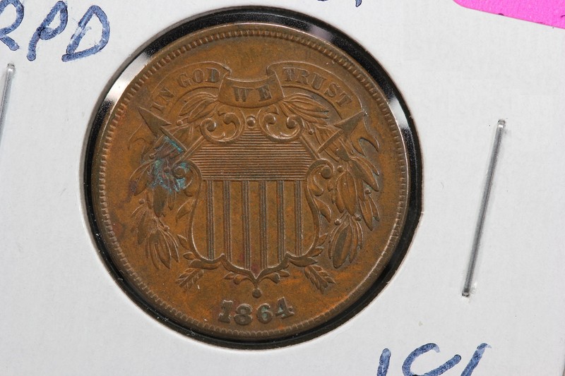 1864 US Two Cent Coin Repunched Date Error Cherrypickers FS-1101