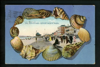 สำหรับขาย Massachusetts MA Seashell Border Postcard Revere Beach The Boulevard