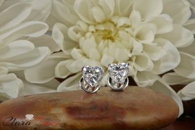 Pre-owned Pucci 1.50ct Heart Cut Solitaire Synthetic Moissanite Stud Earrings 14k White Gold In D