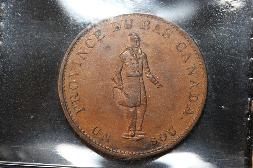 1837 Canada. Half Penny Token. ICCS Graded AU-55. CH# LC-8A2, Lower V. (XEQ715)