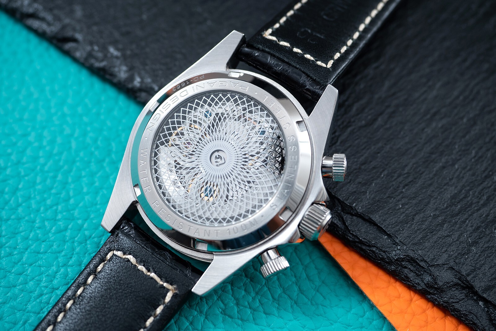 Pre-owned Pagani 40mm Automatic Mechanical Watch Silver Chrome Rainbow Black Snake Skin Leather