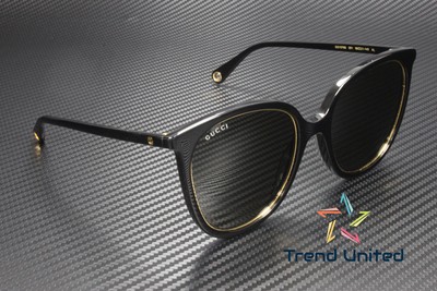 Pre-owned Gucci Gg1076s 001 Round Oval Panthos Acetate Black Grey 56 Mm Women's Sunglasses In Gray