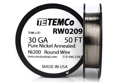 TEMCo Pure Nickel Wire 30 Gauge 50 Ft non resistance AWG Ni200 Nickel 200 ga