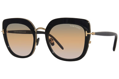 Pre-owned Tom Ford Virginia Tf945 01b Sunglasses Women's Black/rose Gold/grad Smoke 55mm In Gray