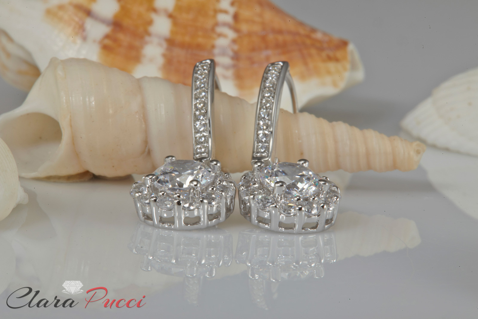 Pre-owned Pucci 3.65ct Round Simulated Diamond Halo Lever Back Drop Earrings 14k White Gold